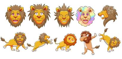 set di leone dei cartoni animati vettore