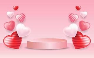 bel podio con cuori d'amore 3d realistici vettore