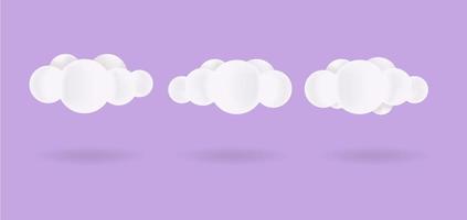 set di illustrazione realistica della nuvola 3d isolata su sfondo viola vettore