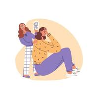 mamma frustrata, depressa, problemi di maternità. donne esauste stanche di routine. illustrazione piatta genitoriale. vettore