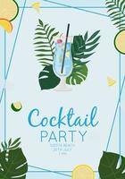 bevanda alcolica estiva, cocktail tropicale. Laguna Blu. concetto di festa in spiaggia. bellissimo biglietto di auguri, invito per la festa estiva. illustrazione vettoriale piatta.