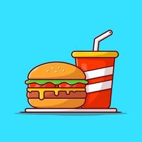 illustrazione dell'icona di vettore del fumetto di hamburger e soda. cibo e bevande icona concetto isolato vettore premium. stile cartone animato piatto