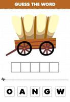 gioco educativo per bambini indovina le lettere di parola praticando un simpatico vagone di trasporto vettore