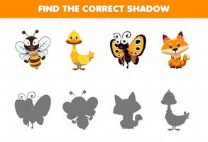 gioco educativo per bambini trova il set di ombre corretto di un simpatico animale giallo vettore