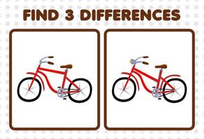 gioco educativo per bambini trova tre differenze tra due simpatiche biciclette da trasporto vettore