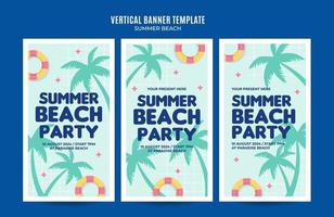 giorno d'estate - banner web per feste in spiaggia per poster verticali, banner, area spaziale e sfondo dei social media vettore