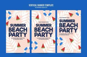 giorno d'estate - banner web per feste in spiaggia per poster verticali, banner, area spaziale e sfondo dei social media vettore