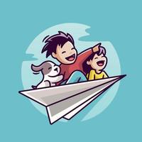 modello di logo di concetto di aereo di carta volante per bambini divertenti vettore