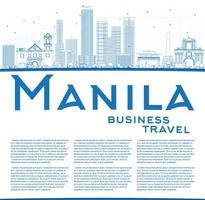 delineare lo skyline di manila con edifici blu. vettore