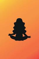 silhouette di una ragazza che fa yoga, medita nella posizione del loto, si siede su una stuoia con le candele, stile senza volto vettore