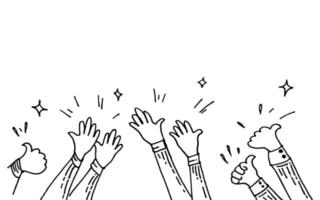 mani che battono. mani in alto, applausi e gesti di pollice in alto. mani persone per il concept design. illustrazione vettoriale di scarabocchio