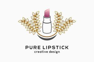 un logo femminile semplice ed elegante per trucco o cosmetici, rossetto con foglie abbinato a un'icona smiley lips vettore