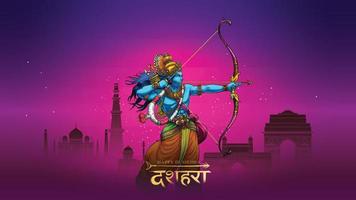 Lord rama uccide ravana nel felice festival del poster di dussehra navratri dell'india. traduzione dussehra vettore