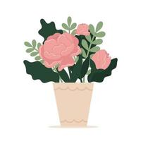 bellissimo vaso elegante con un mazzo di fiori. biglietto d'auguri. festa della mamma, giornata internazionale della donna, compleanno. illustrazione vettoriale piatta primavera isolata su sfondo bianco.