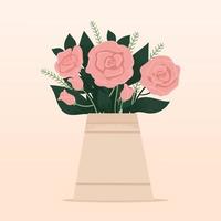 bellissimo vaso elegante con un mazzo di fiori. biglietto d'auguri. festa della mamma, giornata internazionale della donna, compleanno. illustrazione vettoriale piatta primaverile isolata su sfondo chiaro.