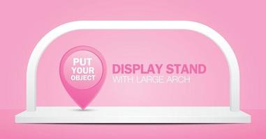 palco di visualizzazione bianco con vettore di illustrazione 3d ad arco su sfondo rosa pastello