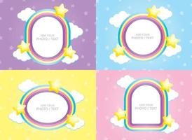 set vettoriale cornice arcobaleno kawaii per aggiungere la tua foto o testo con elemento nuvola e stelle su sfondo pastello