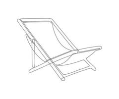 sedia pieghevole per le vacanze estive, disegno continuo a una linea. chaise longue da spiaggia. estate relax sulla sedia a sdraio sulla costa del mare. attrezzature per il relax. contorno vettoriale