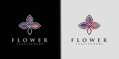 design del logo dell'icona del fiore di loto con stile art linea e vettore premium dell'elemento foglia