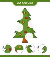 tagliare e incollare, tagliare parti dell'albero di Natale e incollarle. gioco educativo per bambini, foglio di lavoro stampabile, illustrazione vettoriale