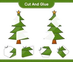 tagliare e incollare, tagliare parti dell'albero di Natale e incollarle. gioco educativo per bambini, foglio di lavoro stampabile, illustrazione vettoriale