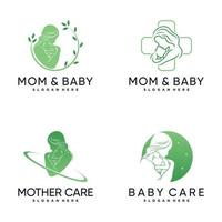 impostare il pacchetto di ispirazione per il design del logo di mamma e bambino con un vettore premium di concetto creativo