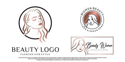 set di collezione di design del logo del salone di bellezza con viso femminile e vettore premium elemento creativo