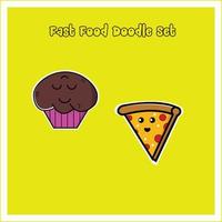 vettore stock set fast food kawaii doodle