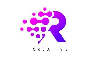 bolle puntini lettera r logo design. icona della lettera creativa con bolle blu e vettore di punti circolari