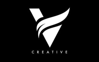 design dell'icona del logo della lettera v con swoosh e vettore creativo a forma di taglio curvo