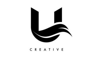 design dell'icona del logo della lettera u con swoosh e vettore creativo a forma di taglio curvo