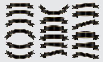 set di nastri banner di lusso varie forme oro nero. illustrazione vettoriale