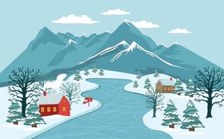 Adobe Illustrator natale, paesaggio invernale, pista di pattinaggio. vettore. vettore