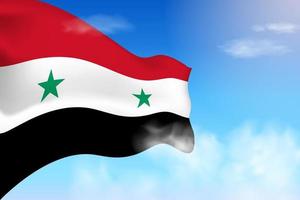 bandiera della siria tra le nuvole. bandiera vettoriale che sventola nel cielo. illustrazione realistica della bandiera della giornata nazionale. vettore di cielo blu.