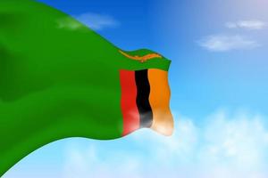 bandiera dello zambia tra le nuvole. bandiera vettoriale che sventola nel cielo. illustrazione realistica della bandiera della giornata nazionale. vettore di cielo blu.
