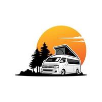viaggiatore in autobus - vettore di logo dell'illustrazione dell'auto da campeggio