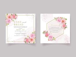 modello di carta di invito a nozze rosa rosa e fiori di ciliegio vettore