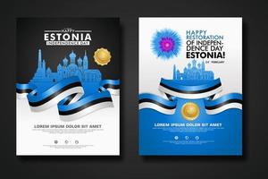 impostare poster design estonia felice giorno dell'indipendenza modello di sfondo vettore