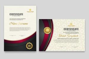 modello di certificato con distintivo di lusso ed eleganza sfondo moderno. per apprezzamento, risultati, premi, affari e bisogni educativi. illustrazione vettoriale