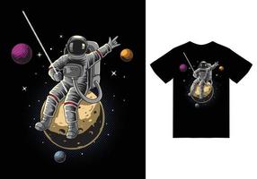 astronauta che distrugge l'illustrazione della luna con il vettore premium del design della maglietta