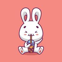 illustrazione sveglia del fumetto del tè del latte della boba della bevanda del coniglio vettore