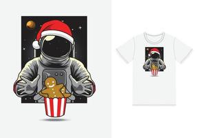 astronauta che mangia l'illustrazione dei biscotti con il vettore premium del design della maglietta