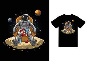 astronauta seduto sulla luna illustrazione con tshirt design premium vector
