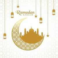 elegante ramadan kareem decorativo luna e moschea saluto vettore premium