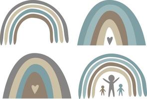illustrazione arcobaleno bohemien per design, stagione, famiglia, illustrazione di elementi di collegamento di persone vettore