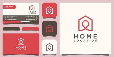 modello di design del logo della posizione della casa, casa combinata con mappe pin. vettore