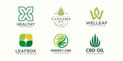 logo creativo di cannabis e set di icone. vettore del modello di progettazione.