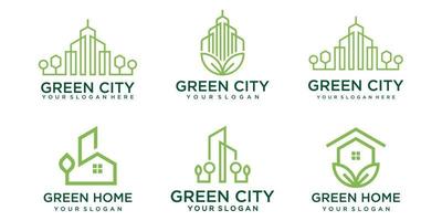 modello di vettore di progettazione logo città verde. icona simbolo di edificio, appartamento, casa verde e città.