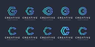 set di modello di progettazione del logo creativo lettera c e lettera g. icone per il business della tecnologia e del digitale, di lusso, elegante, semplice. vettore