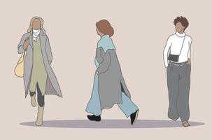 illustrazione vettoriale di donne casual. personaggi diversi dei cartoni animati, persone che indossano vari vestiti alla moda in stile casual